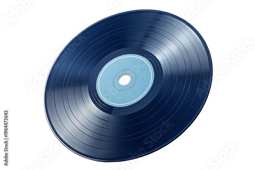 Blue vinyl record isolated PNG, vintage music disc for DJ turntable and audio listening on nice transparent background