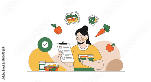 Woman checking grocery list for healthy meal prep.