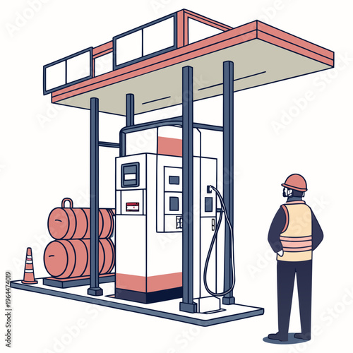 Gas station attendant fuel pump barrels infrastructure