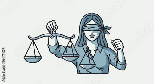 Blindfolded Lady Justice Holding Scales of Justice on Light Gray Background
