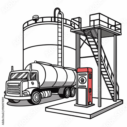 Industrial fuel truck at a gas station transportation