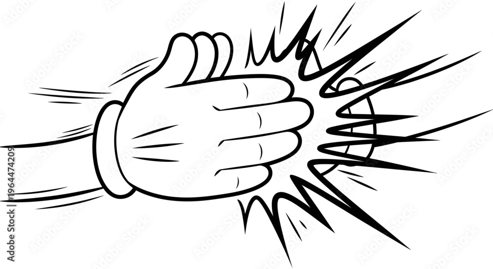 Fototapeta premium Cartoon Hand Fist Punching with Impact Lines on Isolated White Background