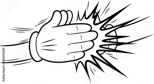 Cartoon Hand Fist Punching with Impact Lines on Isolated White Background
