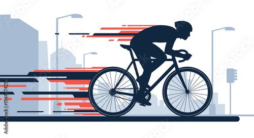 Dynamic Cyclist Riding Bicycle with Motion Blur in City Street