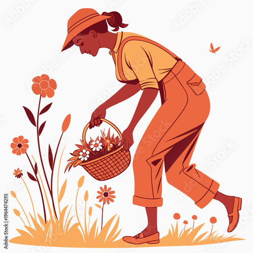 Woman picking flowers gardening outdoors nature