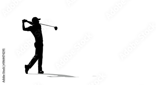 Male Golfer Silhouette Swinging Golf Club Isolated White Background
