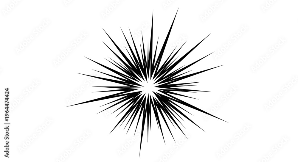 Obraz premium Stylized comic book starburst or burst effect with sharp lines radiating outwards on an isolated white background.