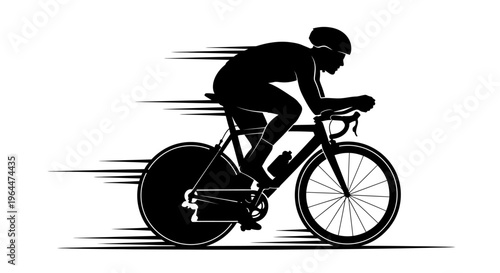 Dynamic Silhouette of Cyclist Riding Race Bicycle Isolated White Background