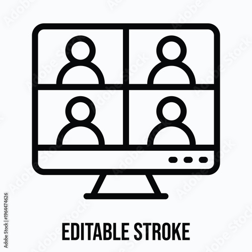Online Meeting Icon, Lineal style vector icon, Editable stroke. 