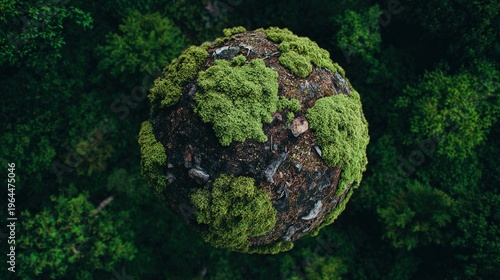 biosphere. A symbolic globe nestled among natural elements, representing harmony with the environment. ESG reports, sustainability campaigns, designed for environmental awareness campaigns.