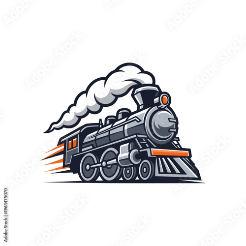 Dynamic Steam Locomotive Cartoon Illustration with Smoke and Motion Blur.