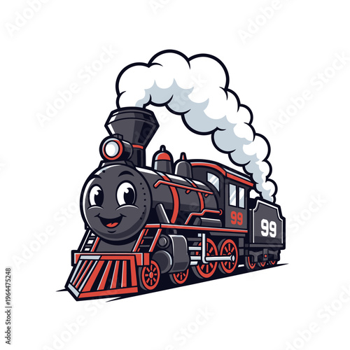 Happy Cartoon Steam Train with Smoke and Number 99.