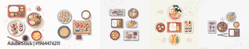Delicious Japanese Dishes Vector Illustration