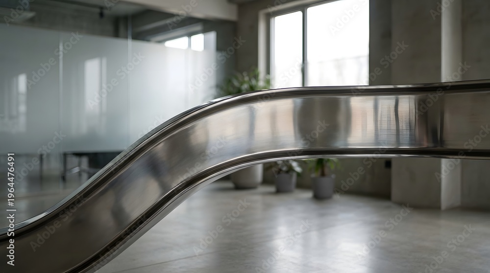 Obraz premium Sleek metallic curve of a modern slide in a bright airy contemporary interior with plants