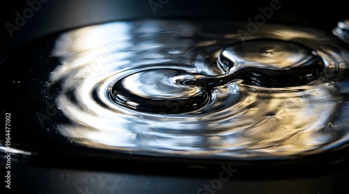 ro shot of a swirling dark metallic liquid surface showing viscous fluid dynamics ripples and reflections under dramatic lighting