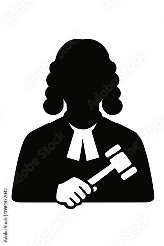 Judge with gavel and wig silhouette vector illustration