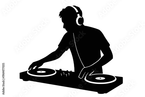 DJ disc jockey mixing turntable silhouette vector illustration