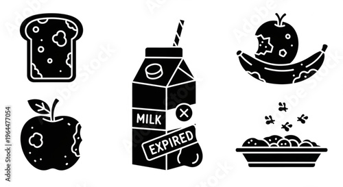 Spoiled and Expired Food Solid Icon Set