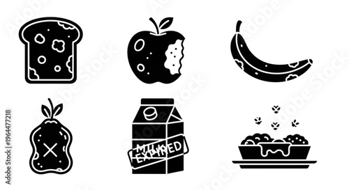 Spoiled and Expired Food Solid Icon Set