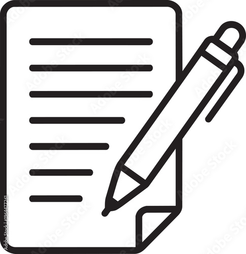 Text document page with pen outline icon for author content creation vector illustration editable stroke graphic design