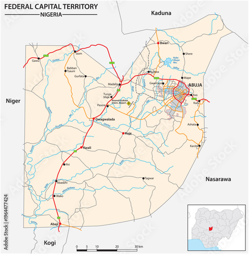 Map of the Federal Capital Territory with the capital Abuja, Nigeria