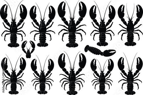 Canvas Print Silhouette lobster vector illustration, marine seafood animal pattern, broken lo
