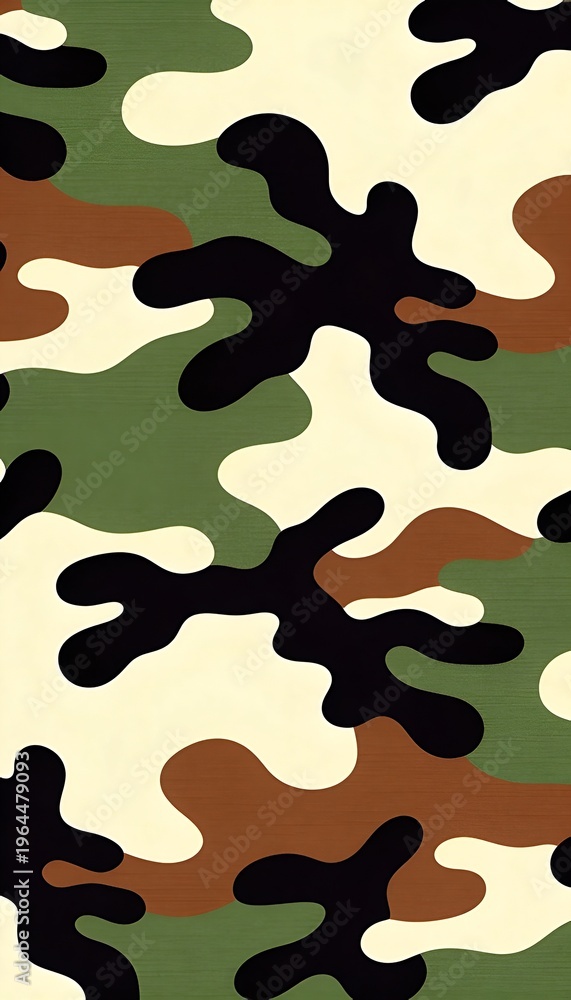 Fototapeta premium Classic camouflage pattern with black, green, brown, and cream colors