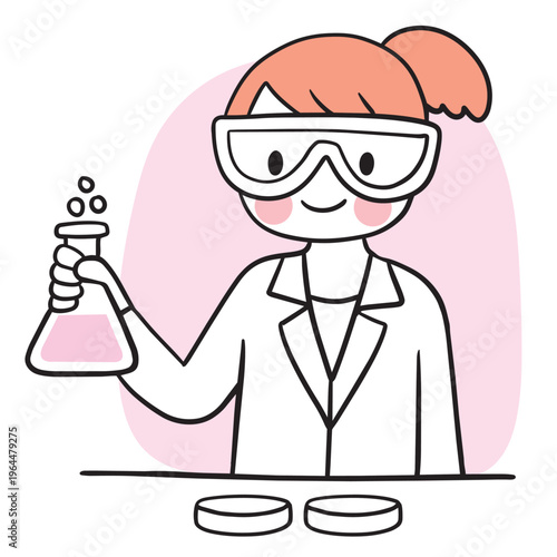 Illustration of a Scientist Holding a Flask