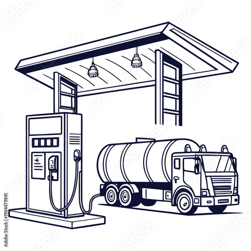 Gas station and tanker truck refueling