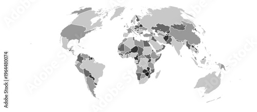 World map vector Aitoff projection monochrome political puzzle graphic geometry silhouette shape national border design isolated transparent eps