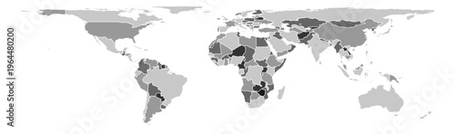 World map vector Cylindrical Equal Area projection monochrome political puzzle graphic geometry silhouette shape national border design isolated transparent eps