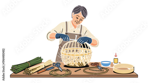 Artisan's Craftsmanship: An artisan meticulously crafts a woven decorative item, demonstrating the skill and patience involved in handmade artistry.