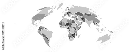 World map vector Sinusoidal projection monochrome political puzzle graphic geometry silhouette shape national border design isolated transparent eps