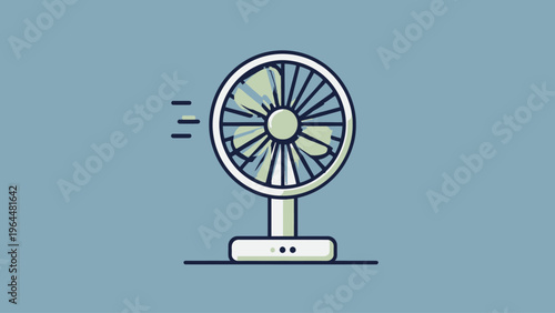 Flat vector illustration of a desk electric fan providing cool airflow, perfect for summer relief and indoor comfort