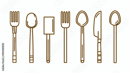 Collection of Minimalist Vector Outline Cutlery Icons - Forks, Spoons, and Knives for Modern Dining and Kitchen Design