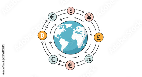 Global Currency Exchange with Earth and International Money Symbols Vector