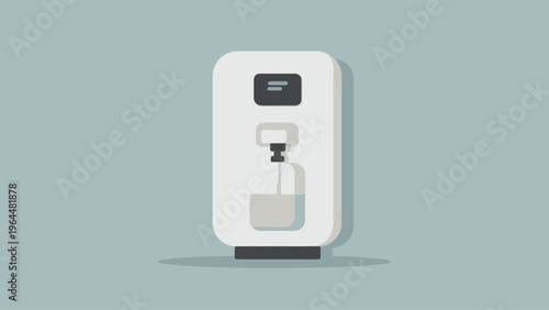 Modern flat vector icon of a sleek automatic water dispenser and purifier, providing clean, pure drinking water for home or office environments