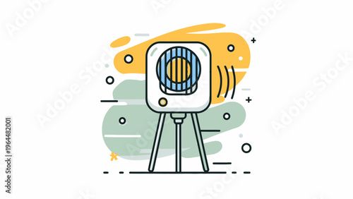 Clean vector icon illustrating an ultrasonic sound device on a tripod, depicting modern pest control technology and sound wave emission