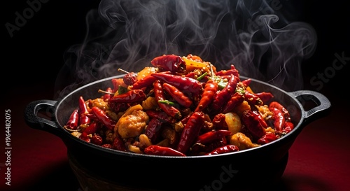 Steaming spicy crawfish boil, seafood dish, red crawfish, savory cuisine, hot pot
