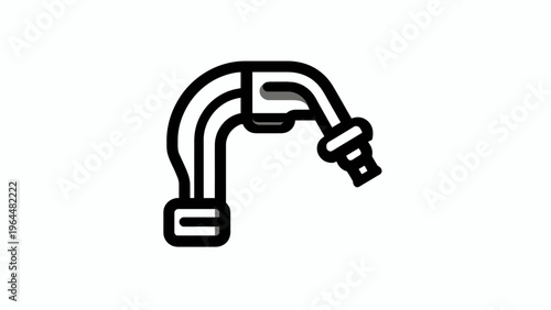 Simple vector icon of a plumbing pipe fitting connector with a curved shape and attachment point