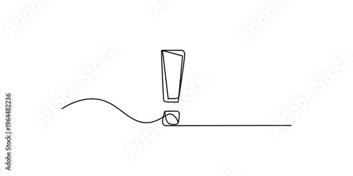 Minimalist continuous single line drawing of an exclamation mark on a plain white background Vector, illustration