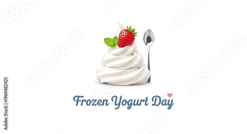 Frozen yogurt dessert with strawberry topping.