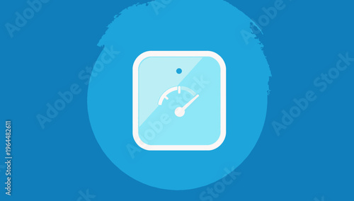 Light blue gauge icon representing measurement and performance with a minimalist design