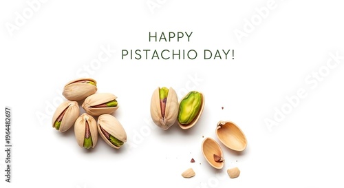 Pistachios on white background with text.