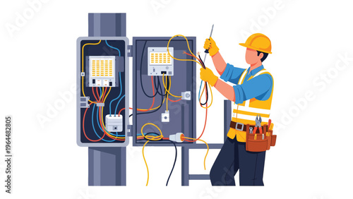 Electrical Expert at Work: An electrician meticulously works on an electrical panel, ensuring safety and functionality with expertise and precision, embodying the dedication of a skilled professional.