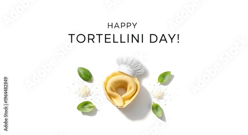 Tortellini pasta with basil leaves celebration.
