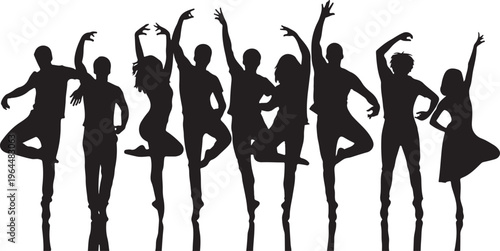 Dancer silhouettes, ballet dance poses, black vector icons, people illustrations, fitness graphics