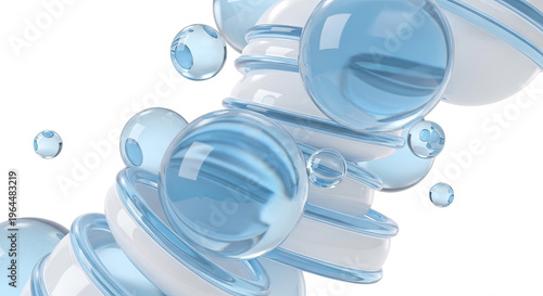 Abstract 3D Render of Blue and White Spheres and Ribbons