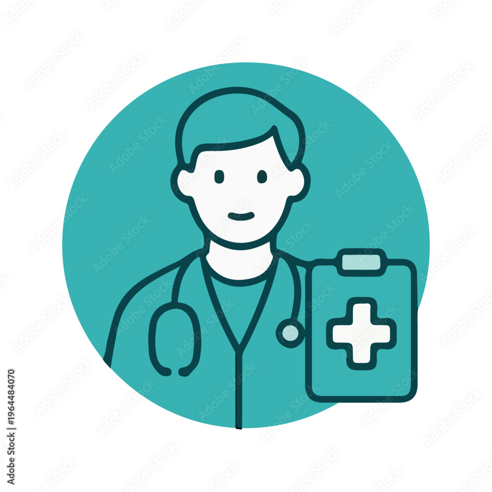 Fototapeta premium Professional Doctor with Medical Cross Illustrations – Healthcare Professional Design for Social Media, Branding & Digital Projects