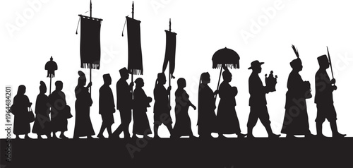 Black silhouettes, people walking, protest march, demonstration vector